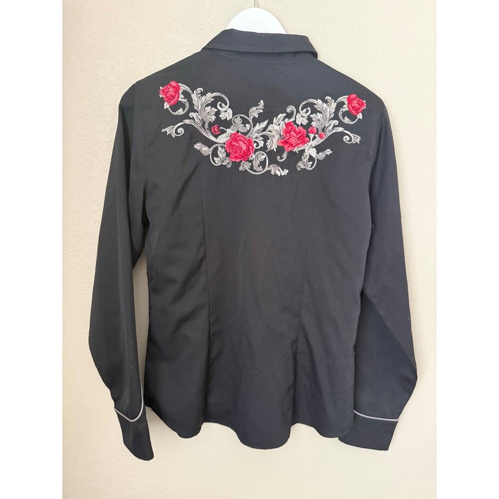 NWT - Roper Western Pearl Snap Shirt Size Medium Embroidered Red Roses Old West - Picture 4 of 9